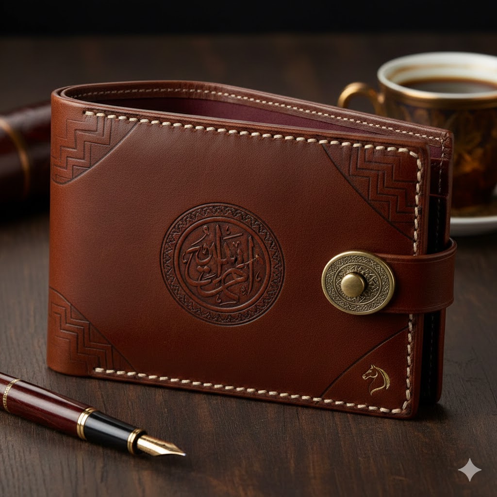 The Al-Aseel Heritage Wallet - Premium Leather with Arabic Calligraphy & Antique Brass